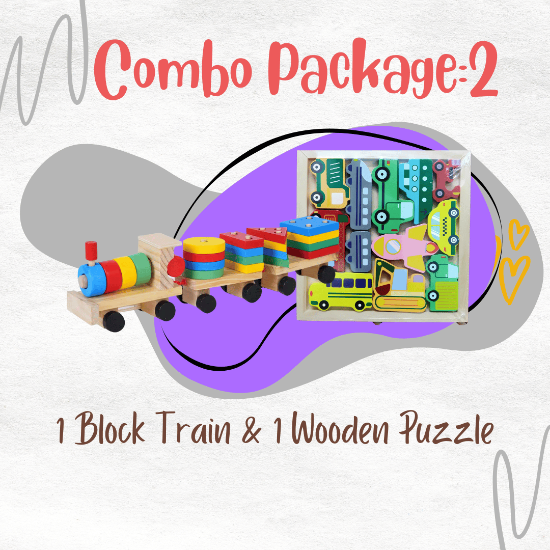 Combo Package 2 – Geometric Block Train + Wooden Puzzle